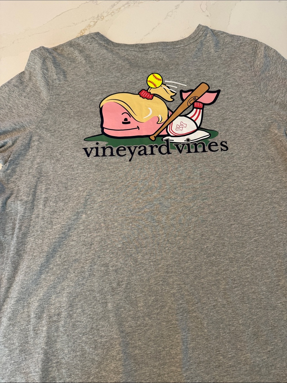 Vineyard Vines adult Heather Gray Long Sleeve Tee with Whale Logo softball - Picture 3 of 3